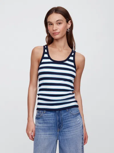 Gap Factory Ribbed Stripe Scoopneck Tank Top In Blue