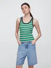 Gap Factory Ribbed Stripe Scoopneck Tank Top In Green