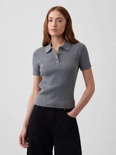 Gap Factory Ribbed Sweater Polo Shirt Shirt In Charcoal Heather Gray