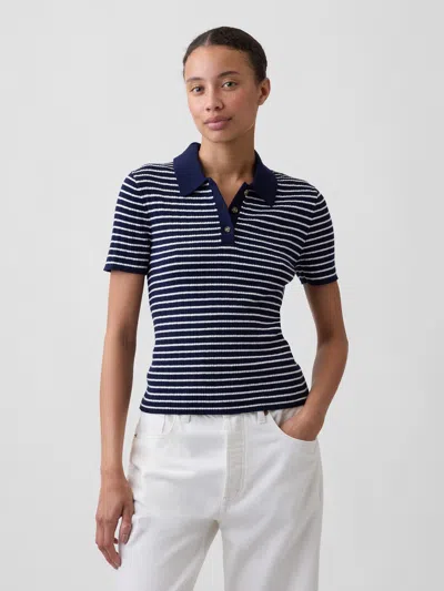 Gap Factory Ribbed Sweater Polo Shirt Shirt In Navy Stripe