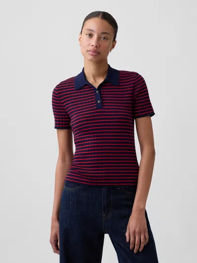 Gap Factory Ribbed Sweater Polo Shirt Shirt In Neutral Stripe