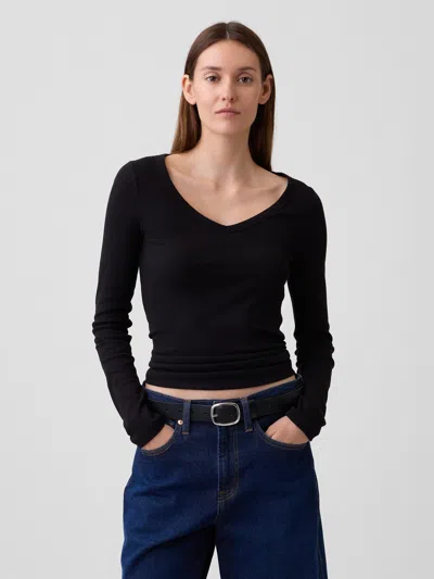 Gap Factory Ribbed V-neck T-shirt In Black