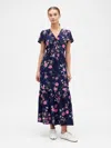 Gap Factory Ruched V-neck Maxi Dress In Blue