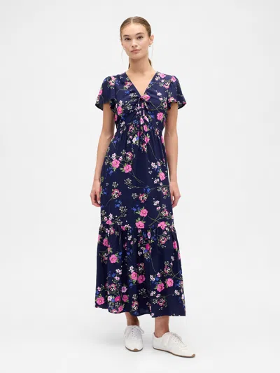 Gap Factory Ruched V-neck Maxi Dress In Blue