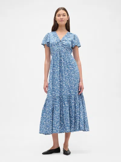Gap Factory Ruched V-neck Maxi Dress In Blue