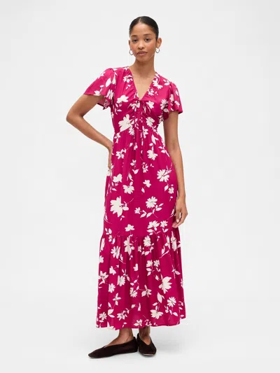 Gap Factory Ruched V-neck Maxi Dress In Pink