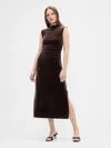 Gap Factory Ruched Velvet Mockneck Midi Dress In Black