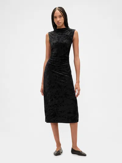Gap Factory Ruched Velvet Mockneck Midi Dress In Black