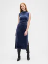 Gap Factory Ruched Velvet Mockneck Midi Dress In Blue