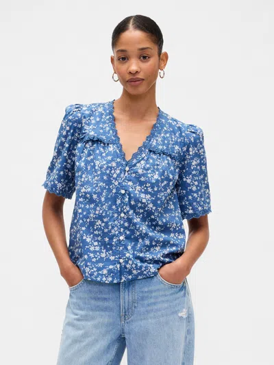 Gap Factory Ruffle V-neck Top In Blue