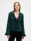 Gap Factory Ruffle V-neck Top In Green