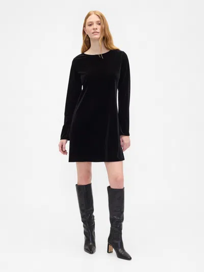Gap Factory Satin Boatneck Mini Dress In Black