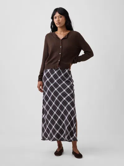 Gap Factory Satin Pull-on Maxi Skirt In Brown Plaid