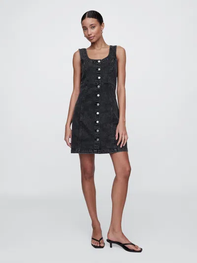 Gap Factory Scoopneck Button-front Mini Dress In Black