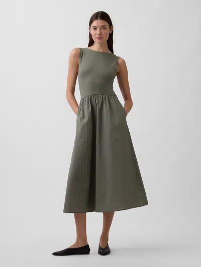 Gap Factory Sleeveless Boatneck Midi Dress In Green