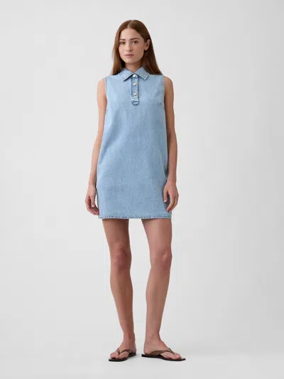 Gap Factory Sleeveless Collared Denim Mini Dress In Brown