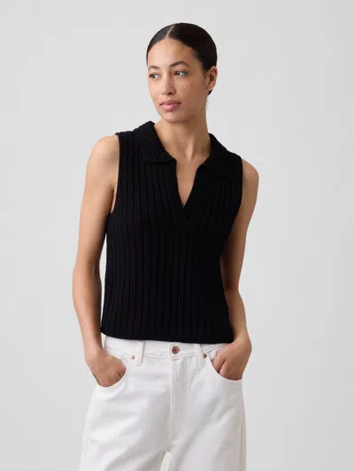 Gap Factory Sleeveless Crochet Collared Top In Black