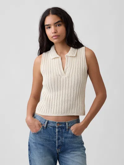 Gap Factory Sleeveless Crochet Collared Top In Neutral