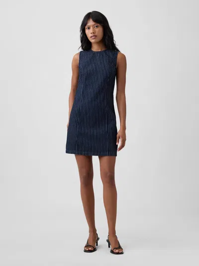 Gap Factory Sleeveless Stripe Denim Mini Dress In Blue