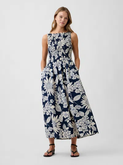 Gap Factory Smocked Boatneck Maxi Dress In Blue
