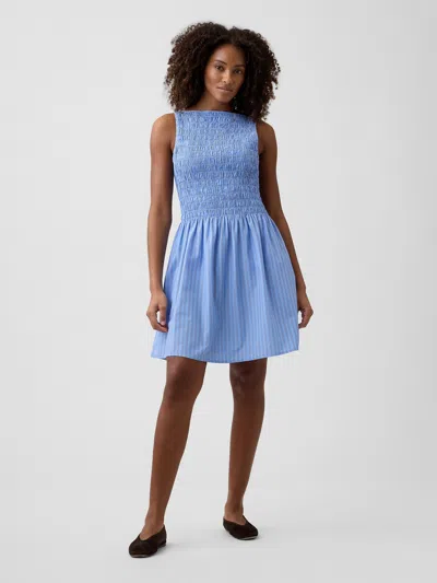 Gap Factory Smocked Boatneck Mini Dress In Blue