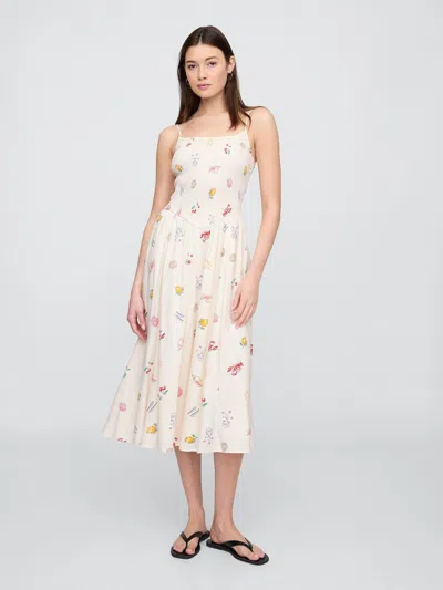 Gap Factory Smocked Dip-waist Midi Dress In Multi
