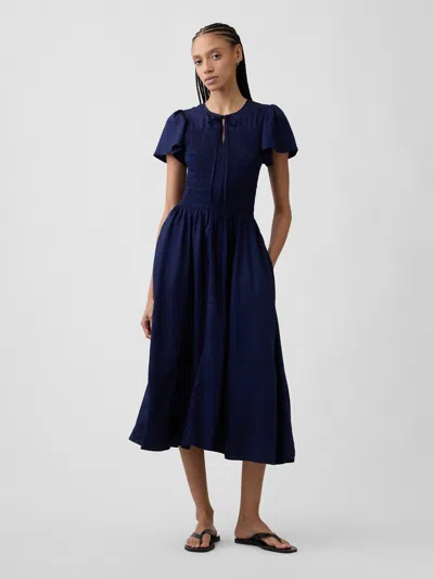 Gap Factory Smocked Flutter Sleeve Midi Dress In Blue