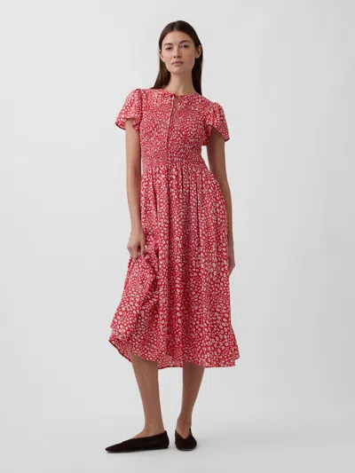 Gap Factory Smocked Flutter Sleeve Midi Dress In Pink