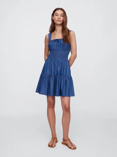 Gap Factory Smocked Tie-front Mini Dress In Purple
