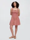 Gap Factory Smocked Tie-front Mini Dress In Red