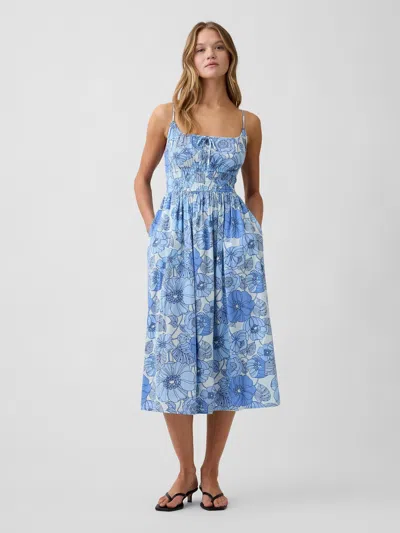 Gap Factory Smocked Tie-front Midi Dress In Blue