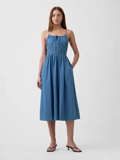 Gap Factory Smocked Tie-front Midi Dress In Blue