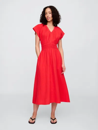 Gap Factory Smocked V-neck Maxi Dress In Red