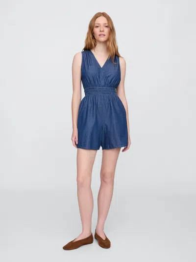 Gap Factory Smocked V-neck Romper In Blue