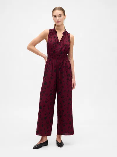 Gap Factory Smocked Wide-leg V-neck Jumpsuit In Red
