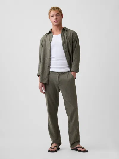 Gap Factory Straight Linen-blend Pants In Green