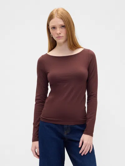 Gap Factory Stretch Jersey Boatneck T-shirt In Brown