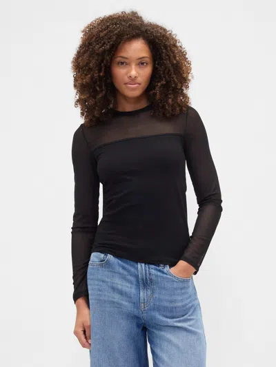 Gap Factory Stretch Jersey Mesh Top In Black