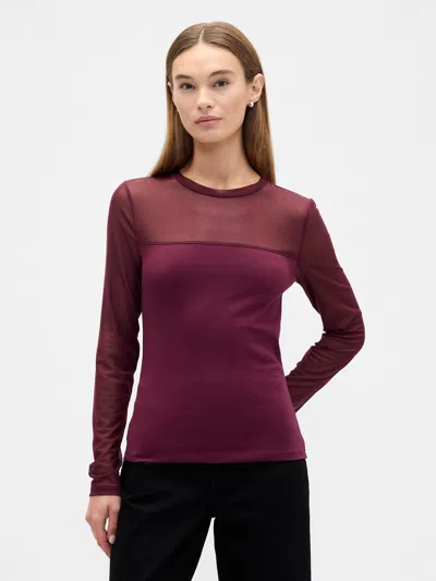 Gap Factory Stretch Jersey Mesh Top In Burgundy