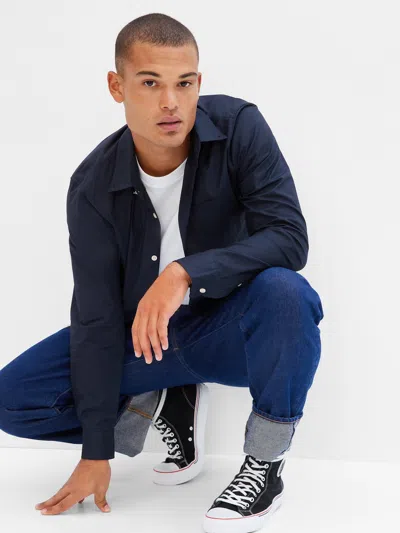Gap Factory Stretch Poplin Shirt In Slim Fit In Blue