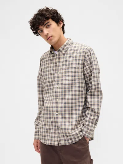 Gap Factory Stretch Poplin Shirt In Standard Fit In Brown