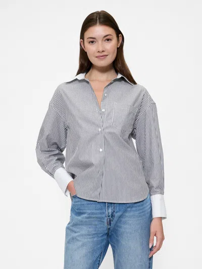 Gap Factory Stripe Poplin Big Shirt In Gray
