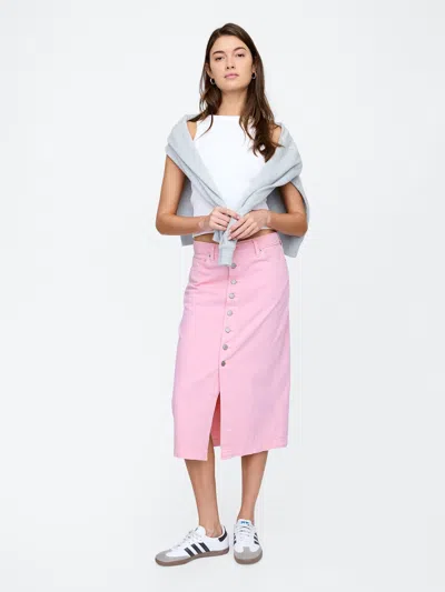 Gap Factory Supersoft Denim Button-front Midi Skirt In Purple Orchid Blossom