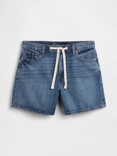 Gap Factory Supersoft Drawstring Denim Midi Shorts In Blue