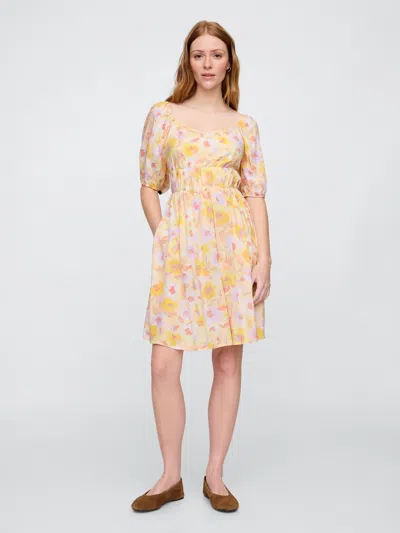 Gap Factory Sweetheart Puff Sleeve Mini Dress In Multi