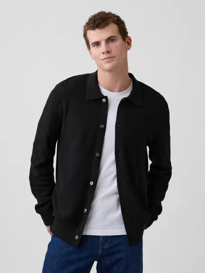 Gap Factory Textured Button-up Sweater In Black