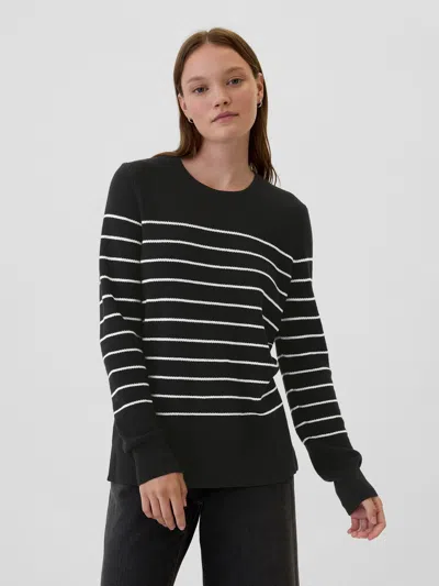 Gap Factory Textured Stripe Crewneck Sweater In Black