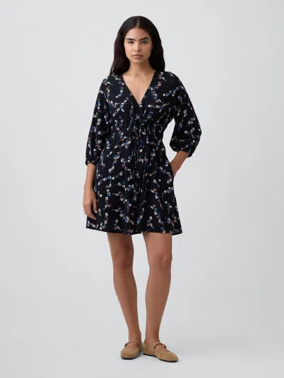 Gap Factory Tie-front Mini Dress In Black Multi Floral