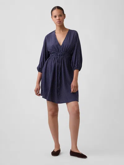 Gap Factory Tie-front Mini Dress In Navy Polka Dot