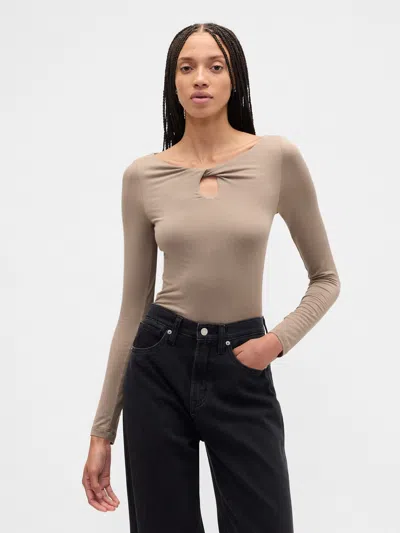 Gap Factory Twist Boatneck Top In Brown